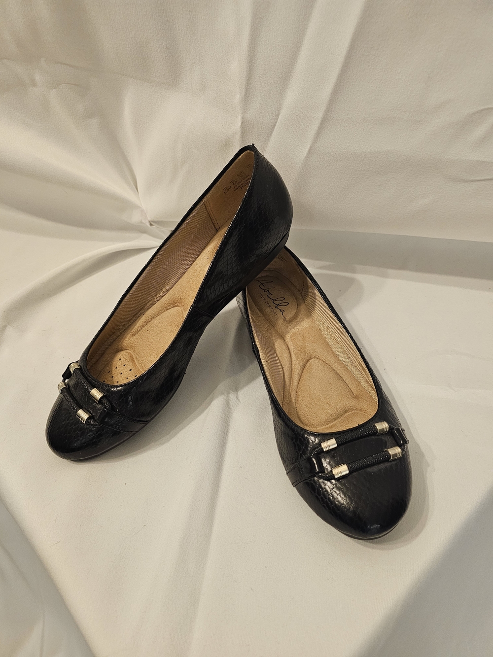 Abella Black Ballet Flats with Silver Hardware